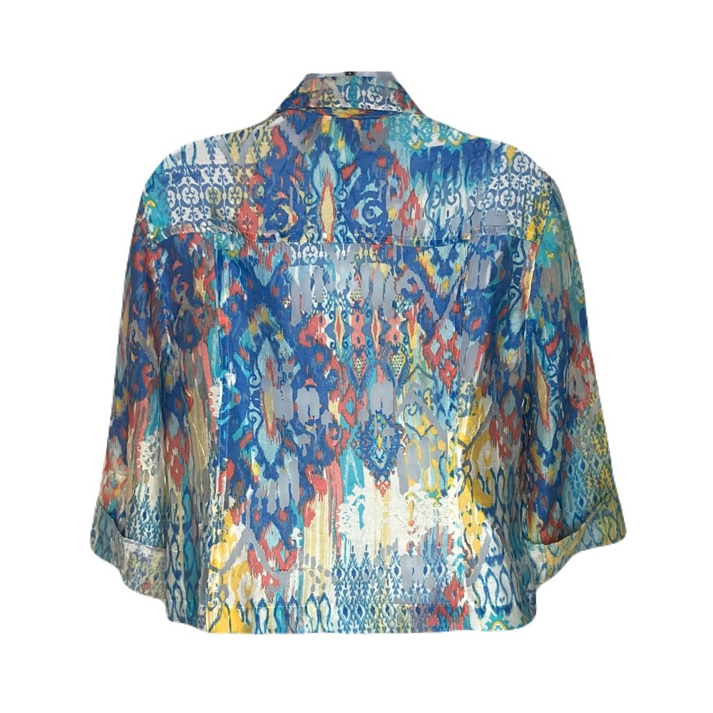 Ruby Rd. Abstract Button Front Crinkle Burnout Shirt Jacket - Picture 2 of 9